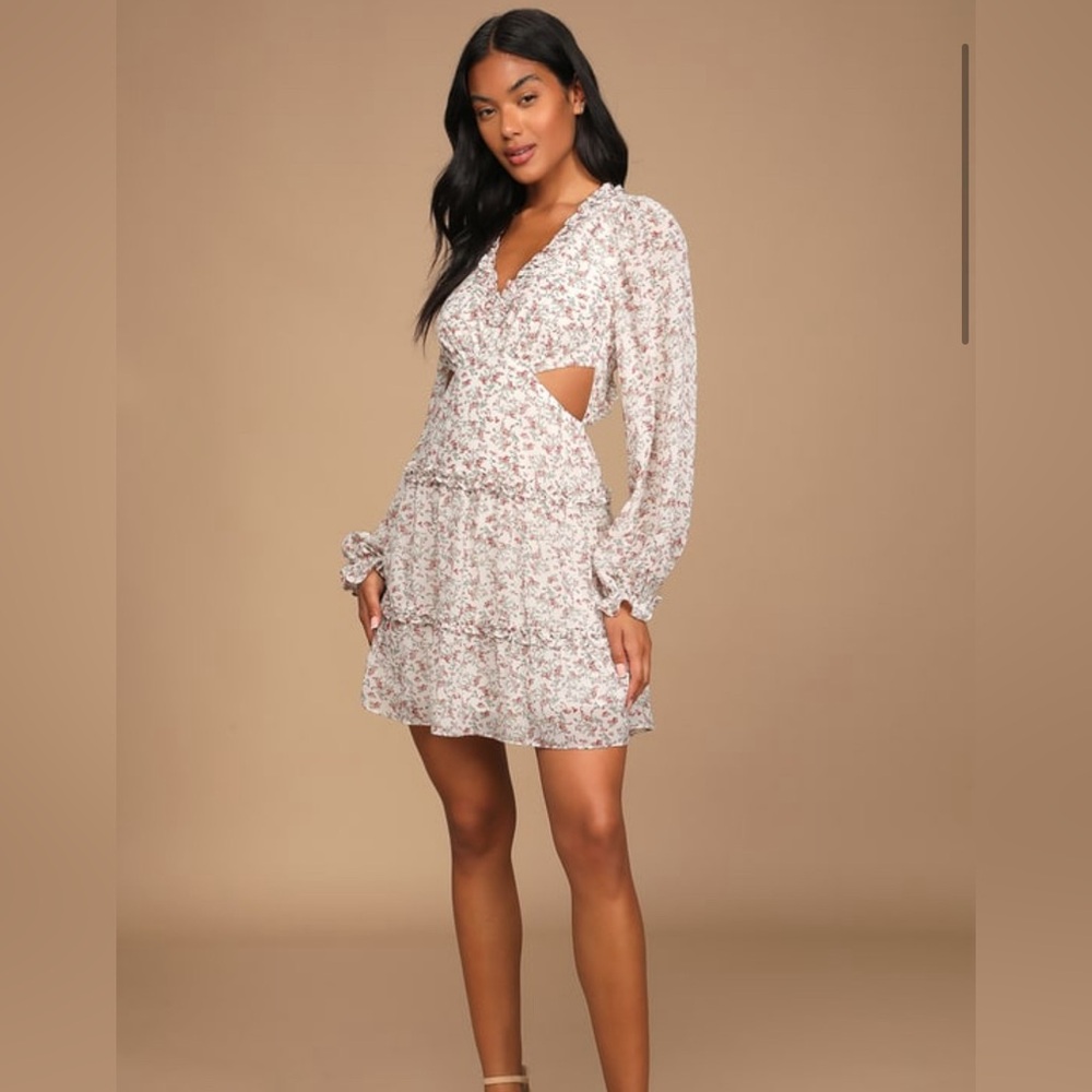 Ivory floral print backless dress from Lulus